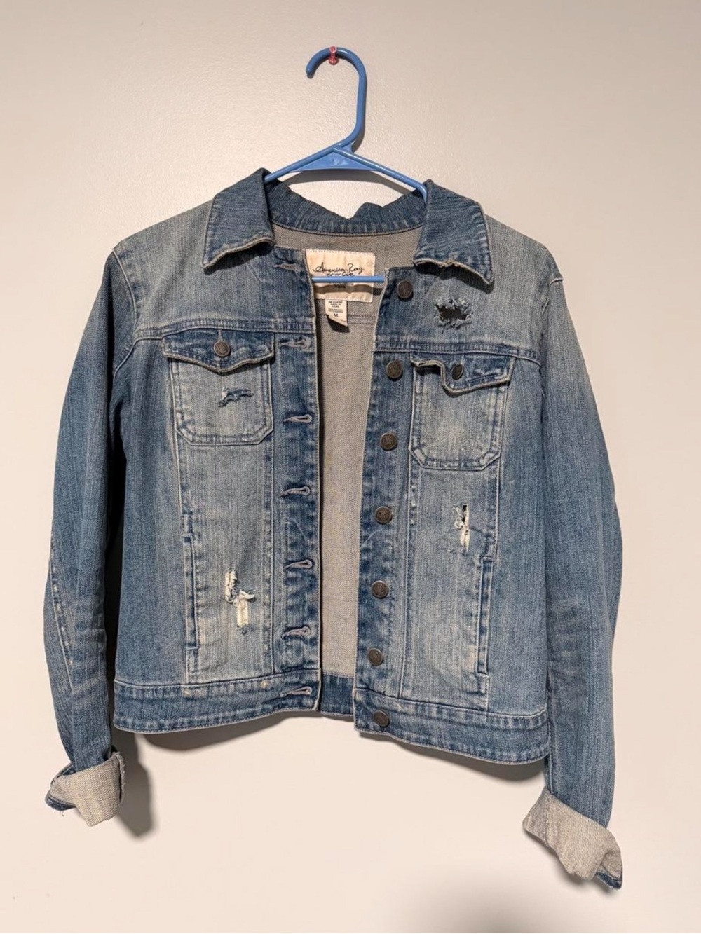 American Rag Light Blue Distressed Denim Jacket